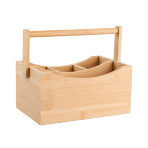 Suporte para Talheres de Madeira em Bambu com 4 Compartimentos