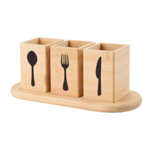 Conjunto de 3 Peças para Armazenamento de Talheres em Bambu