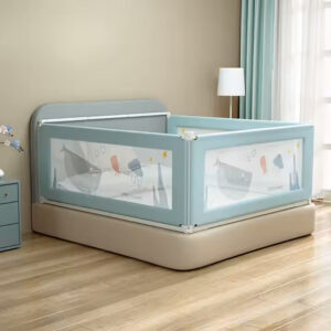 Grade de proteção para cama infantil ajustável 1,5 m – com 30 níveis de altura, trava dupla de segurança e malha respirável