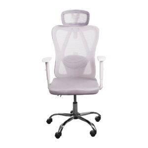 Cadeira de escritório ergonômica cinza Mash com encosto mesh respirável, braços ajustáveis 2D e base metálica reforçada