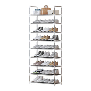 Sapateira vertical 9 prateleiras aberta em aço carbono prata para até 27 pares de sapatos