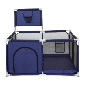 Cercado infantil Play Basketball azul com estrutura em tubo galvanizado e tecido poliéster, seguro, resistente e fácil de montar para bebês a partir de 3 meses