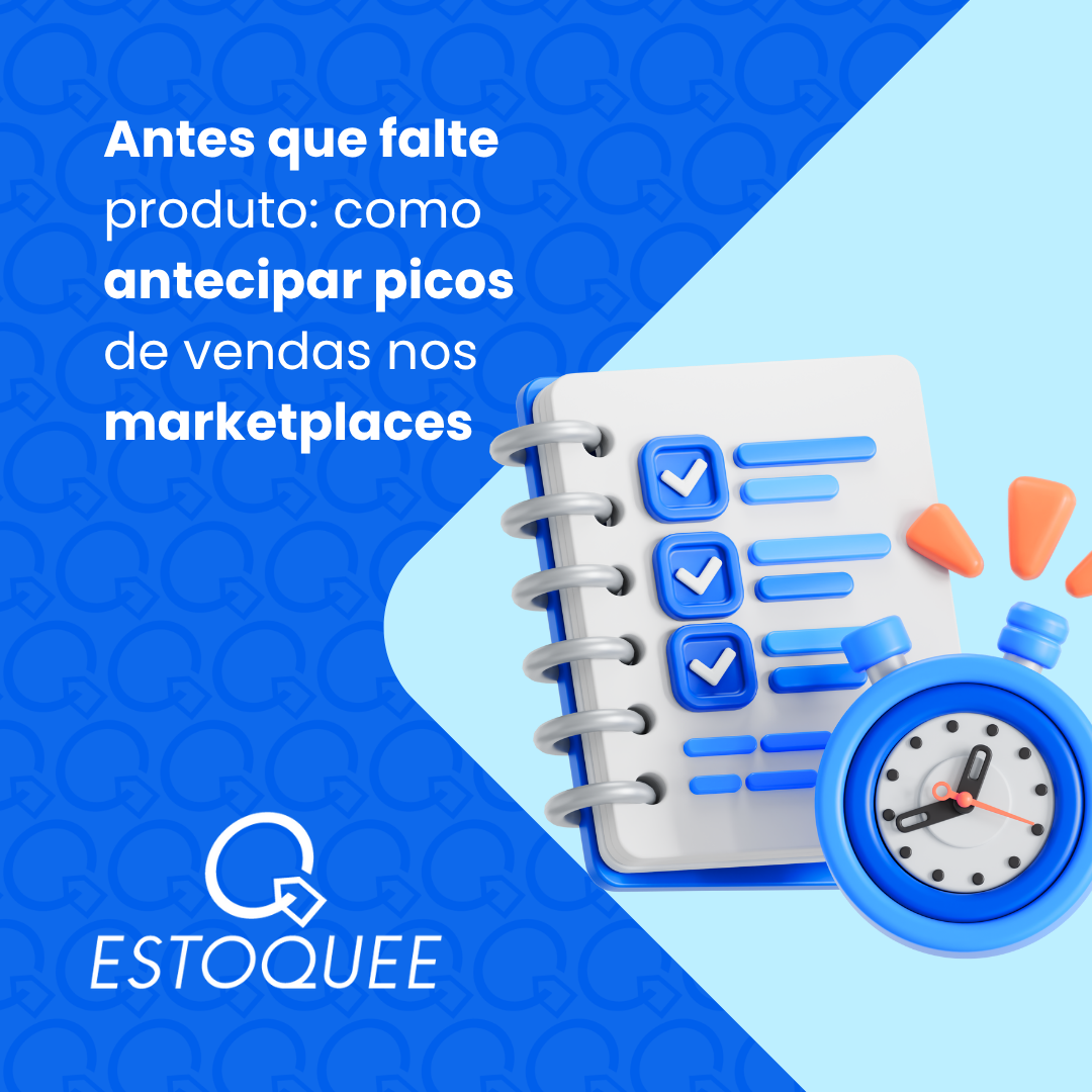 Gráfico de tendência mostrando aumento de vendas e alerta de estoque, representando a antecipação de picos de demanda em marketplaces