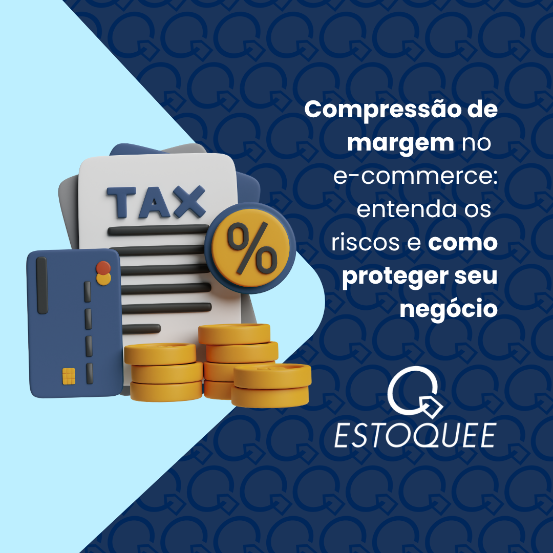Compressão de margem no e-commerce representada por gráfico de queda de lucro e aumento de custos operacionais