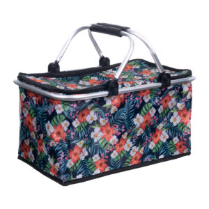 Cesta de piquenique térmica dobrável floral açucena com alça de transporte e isolamento térmico duplo para manter alimentos e bebidas frios ou quentes.