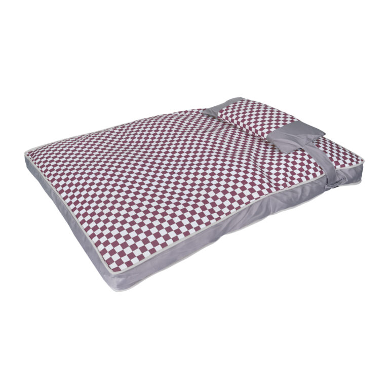 Cama pet Oxford xadrez marrom tamanho P com fundo antiderrapante e tecido impermeável para cães e gatos.