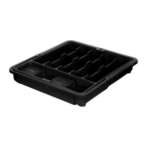 Organizador de gaveta para talheres com 9 compartimentos em PP preto, ideal para cozinha organizada e funcional.