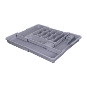 Organizador de gaveta para talheres com 9 compartimentos em PP cinza, ideal para cozinha organizada e funcional.