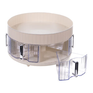 Suporte para temperos giratório Estoquee 360° com prateleiras de PP organizando frascos na cozinha.