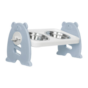 Suporte Comedouro Pet em Aço Inoxidável Tigela Dupla Cinza