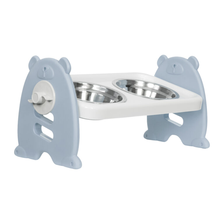 Suporte Comedouro Pet em Aço Inoxidável Tigela Dupla Cinza