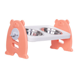 Suporte Comedouro Pet em Aço Inoxidável Tigela Dupla Rosa