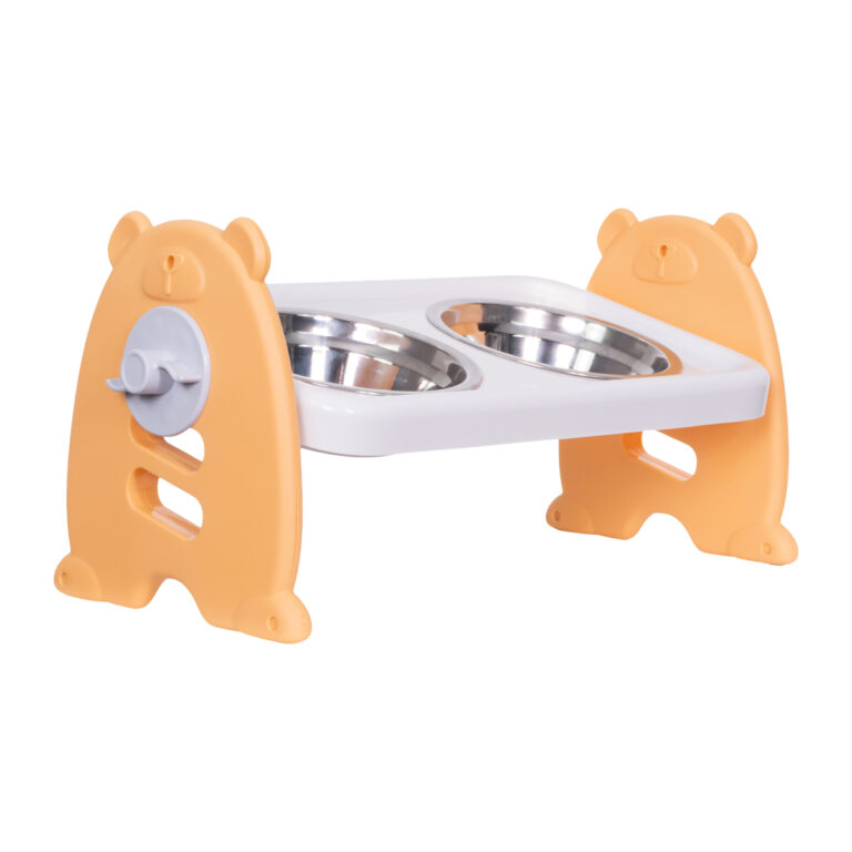 Suporte Comedouro Pet em Aço Inoxidável Tigela Dupla Amarelo